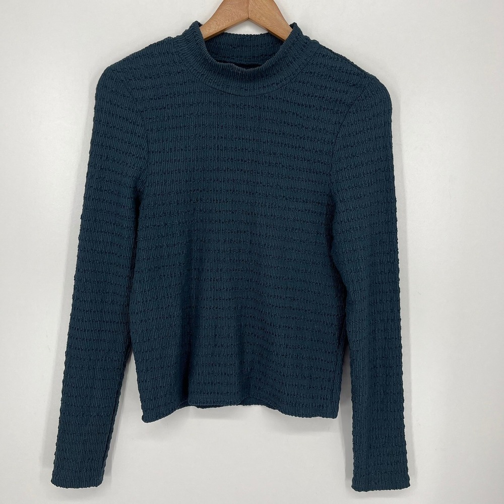 ONeill Womens Teal Blue Popcorn Texture Mock Neck Long Sleeve Top Juniors Size L